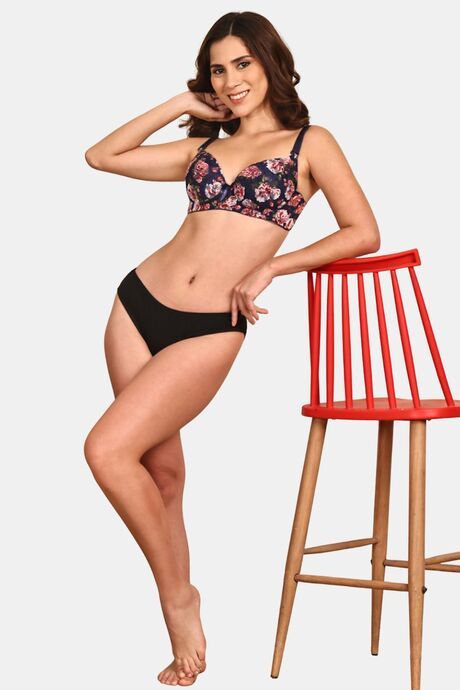 PrettyCat Lightly Padded Floral T-shirt Bra With Bows - Navy Blue — image 4